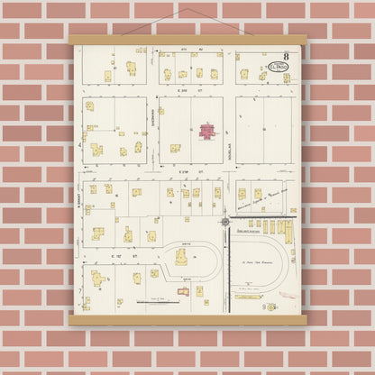 Old map wall art mockup — magnetic wood frame on brick wall — Sanborn Fire Insurance Map from El Paso, Woodford County, Illinois (1922), Sheet #0008