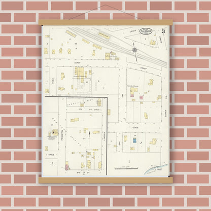 Old map wall art mockup — magnetic wood frame on brick wall — Sanborn Fire Insurance Map from Elk River, Sherburne County, Minnesota (1915), Sheet #0003