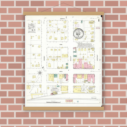 Old map wall art mockup — magnetic wood frame on brick wall — Sanborn Fire Insurance Map from Anita, Cass County, Iowa (1909), Sheet #0001