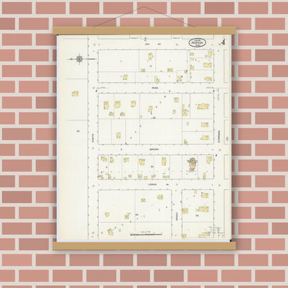 Old map wall art mockup — magnetic wood frame on brick wall — Sanborn Fire Insurance Map from Jackson, Jackson County, Minnesota (1913), Sheet #0004