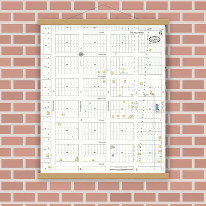Old map wall art mockup — magnetic wood frame on brick wall — Sanborn Fire Insurance Map from Llano, Llano County, Texas (1921), Sheet #0006