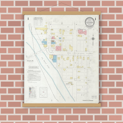 Old map wall art mockup — magnetic wood frame on brick wall — Sanborn Fire Insurance Map from Gahanna, Franklin County, Ohio (1946), Sheet #0001