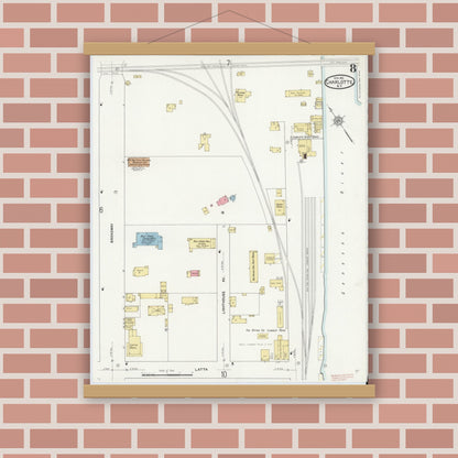 Old map wall art mockup — magnetic wood frame on brick wall — Sanborn Fire Insurance Map from Charlotte, Monroe County, New York (1912), Sheet #0008