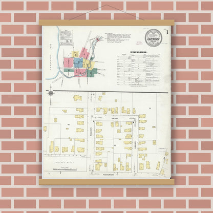 Old map wall art mockup — magnetic wood frame on brick wall — Sanborn Fire Insurance Map from Cazenovia, Madison County, New York (1911) - Complete Map Set