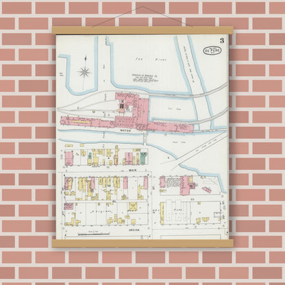 Old map wall art mockup — magnetic wood frame on brick wall — Sanborn Fire Insurance Map from De Pere, Brown County, Wisconsin (1895), Sheet #0003
