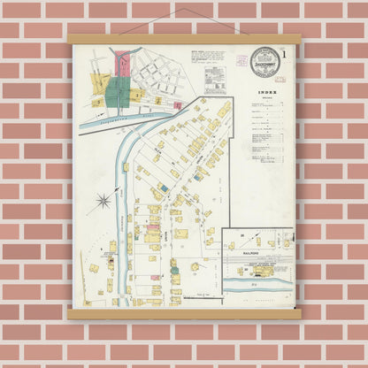 Old map wall art mockup — magnetic wood frame on brick wall — Sanborn Fire Insurance Map from Shickshinny, Luzerne County, Pennsylvania (1907) - Complete Map Set