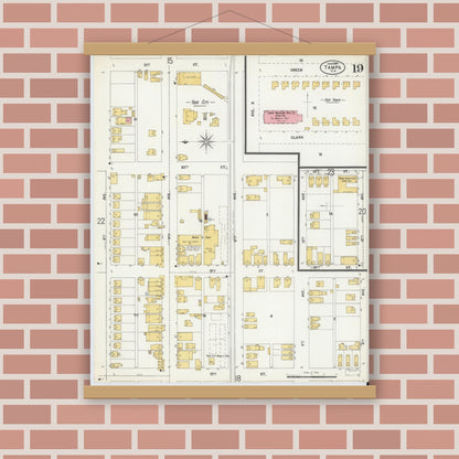 Old map wall art mockup — magnetic wood frame on brick wall — Sanborn Fire Insurance Map from Tampa, Hillsborough County, Florida (1899), Sheet #0019