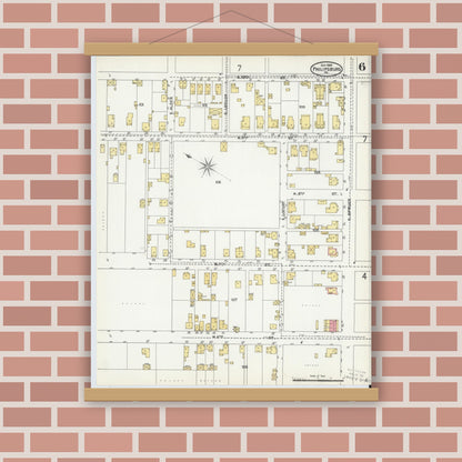 Old map wall art mockup — magnetic wood frame on brick wall — Sanborn Fire Insurance Map from Philipsburg, Centre County, Pennsylvania (1904), Sheet #0006