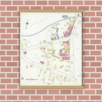 Old map wall art mockup — magnetic wood frame on brick wall — Sanborn Fire Insurance Map from Massena, St. Lawrence County, New York (1918) - Complete Map Set