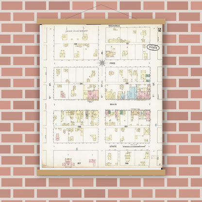 Old map wall art mockup — magnetic wood frame on brick wall — Sanborn Fire Insurance Map from Osage, Mitchell County, Iowa (1888), Sheet #0002