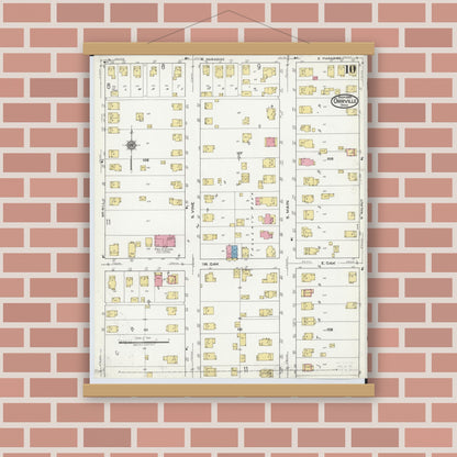 Old map wall art mockup — magnetic wood frame on brick wall — Sanborn Fire Insurance Map from Orrville, Wayne County, Ohio (1920), Sheet #0010