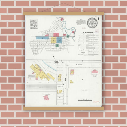 Old map wall art mockup — magnetic wood frame on brick wall — Sanborn Fire Insurance Map from Despatch, Monroe County, New York (1906) - Complete Map Set