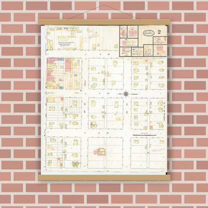 Old map wall art mockup — magnetic wood frame on brick wall — Sanborn Fire Insurance Map from Rockwell, Cerro Gordo County, Iowa (1932), Sheet #0002
