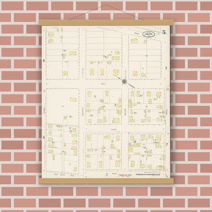 Old map wall art mockup — magnetic wood frame on brick wall — Sanborn Fire Insurance Map from Concord, Contra Costa County, California (1917), Sheet #0005
