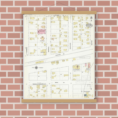 Old map wall art mockup — magnetic wood frame on brick wall — Sanborn Fire Insurance Map from Rice Lake, Barron County, Wisconsin (1909), Sheet #0008