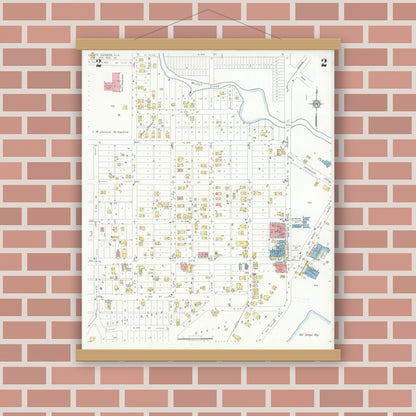 Old map wall art mockup — magnetic wood frame on brick wall — Sanborn Fire Insurance Map from Safety Harbor, Pinellas County, Florida (1933), Sheet #0002