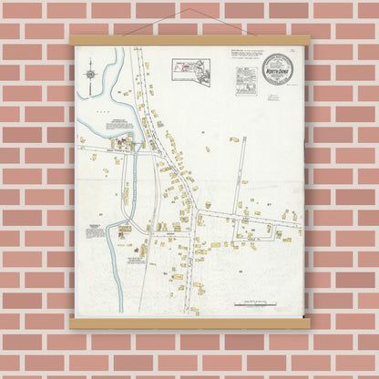 Old map wall art mockup — magnetic wood frame on brick wall — Sanborn Fire Insurance Map from North Dana, Worcester County, Massachusetts (1917), Sheet #0001