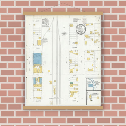 Old map wall art mockup — magnetic wood frame on brick wall — Sanborn Fire Insurance Map from Clifton, Bosque County, Texas (1900) - Complete Map Set