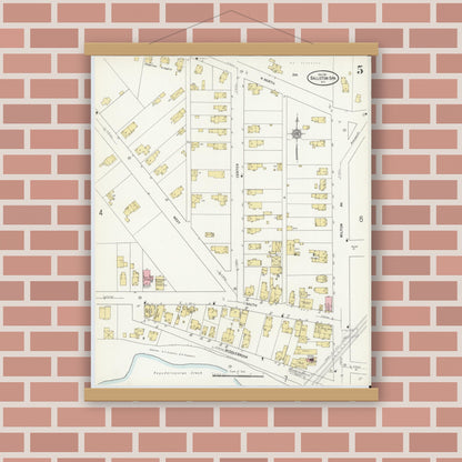 Old map wall art mockup — magnetic wood frame on brick wall — Sanborn Fire Insurance Map from Ballston Spa, Saratoga County, New York (1911), Sheet #0005
