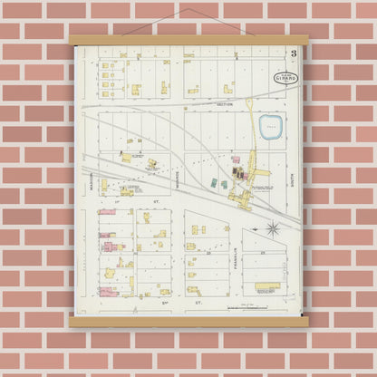 Old map wall art mockup — magnetic wood frame on brick wall — Sanborn Fire Insurance Map from Girard, Macoupin County, Illinois (1894), Sheet #0003