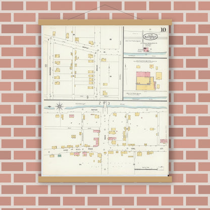 Old map wall art mockup — magnetic wood frame on brick wall — Sanborn Fire Insurance Map from Blairsville, Indiana County, Pennsylvania (1903), Sheet #0010