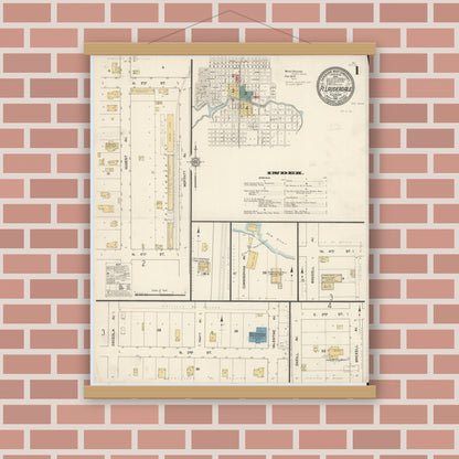 Old map wall art mockup — magnetic wood frame on brick wall — Sanborn Fire Insurance Map from Fort Lauderdale, Broward County, Florida (1912), Sheet #0001