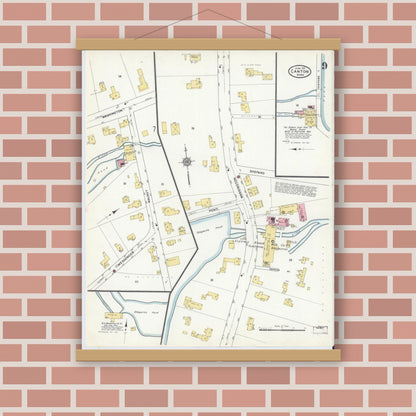 Old map wall art mockup — magnetic wood frame on brick wall — Sanborn Fire Insurance Map from Canton, Norfolk County, Massachusetts (1911), Sheet #0009