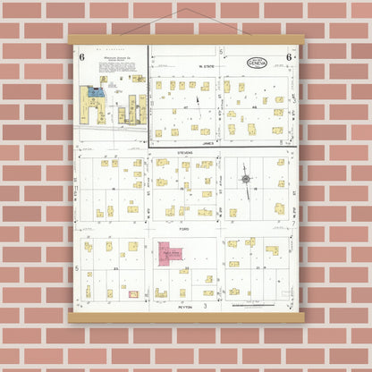 Old map wall art mockup — magnetic wood frame on brick wall — Sanborn Fire Insurance Map from Geneva, Kane County, Illinois (1923), Sheet #0006