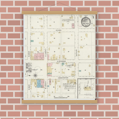 Old map wall art mockup — magnetic wood frame on brick wall — Sanborn Fire Insurance Map from Pilot Point, Denton County, Texas (1891) - Complete Map Set