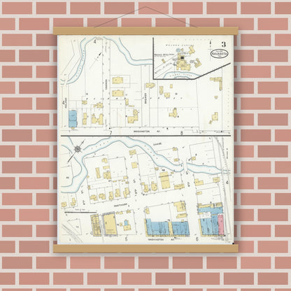 Old map wall art mockup — magnetic wood frame on brick wall — Sanborn Fire Insurance Map from Navasota, Grimes County, Texas (1912), Sheet #0003