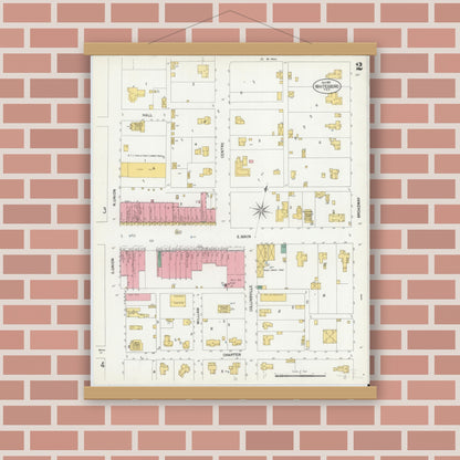 Old map wall art mockup — magnetic wood frame on brick wall — Sanborn Fire Insurance Map from Whitesboro, Grayson County, Texas (1901), Sheet #0002