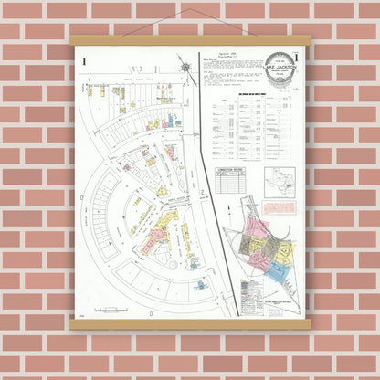Old map wall art mockup — magnetic wood frame on brick wall — Sanborn Fire Insurance Map from Lake Jackson, Brazoria County, Texas (1951) - Complete Map Set