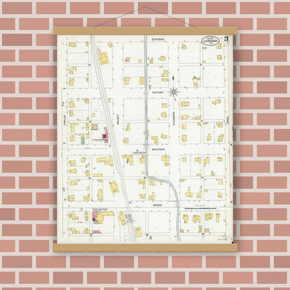 Old map wall art mockup — magnetic wood frame on brick wall — Sanborn Fire Insurance Map from Lagrange, LaGrange County, Indiana (1901), Sheet #0003