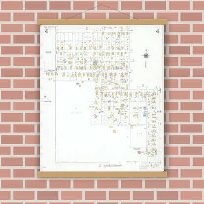 Old map wall art mockup — magnetic wood frame on brick wall — Sanborn Fire Insurance Map from West Alexandria, Preble County, Ohio (1951), Sheet #0004
