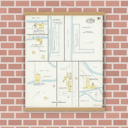 Old map wall art mockup — magnetic wood frame on brick wall — Sanborn Fire Insurance Map from Plattsburg, Clinton County, New York (1896), Sheet #0010