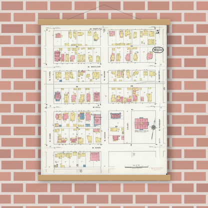 Old map wall art mockup — magnetic wood frame on brick wall — Sanborn Fire Insurance Map from Wabash, Wabash County, Indiana (1920), Sheet #0005