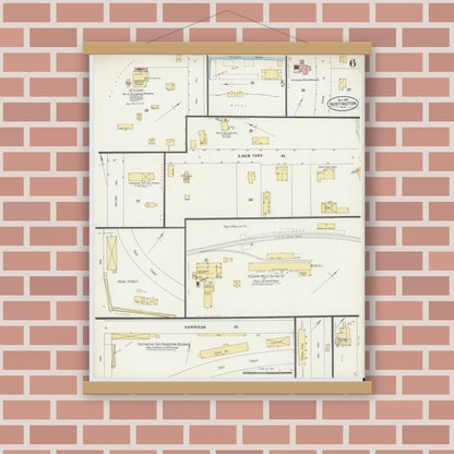 Old map wall art mockup — magnetic wood frame on brick wall — Sanborn Fire Insurance Map from Huntington, Suffolk County, New York (1897), Sheet #0006