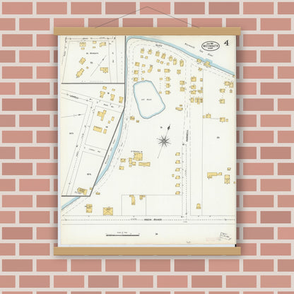 Old map wall art mockup — magnetic wood frame on brick wall — Sanborn Fire Insurance Map from Weymouth, Norfolk County, Massachusetts (1904), Sheet #0004