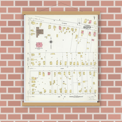 Old map wall art mockup — magnetic wood frame on brick wall — Sanborn Fire Insurance Map from New London, Huron County, Ohio (1921), Sheet #0007