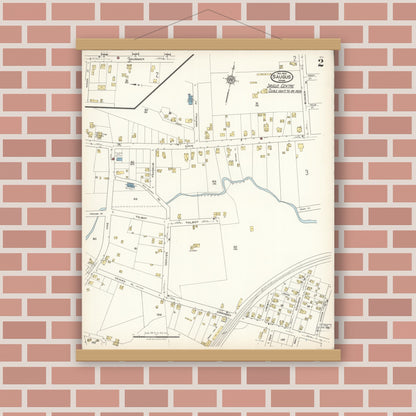 Old map wall art mockup — magnetic wood frame on brick wall — Sanborn Fire Insurance Map from Saugus, Essex County, Massachusetts (1922), Sheet #0002