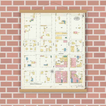 Old map wall art mockup — magnetic wood frame on brick wall — Sanborn Fire Insurance Map from Seguin, Guadalupe County, Texas (1906), Sheet #0002