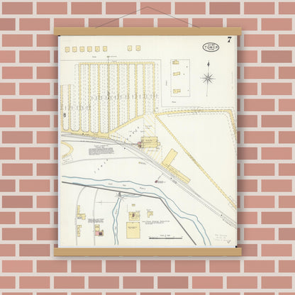 Old map wall art mockup — magnetic wood frame on brick wall — Sanborn Fire Insurance Map from Tower, Saint Louis County, Minnesota (1904), Sheet #0007