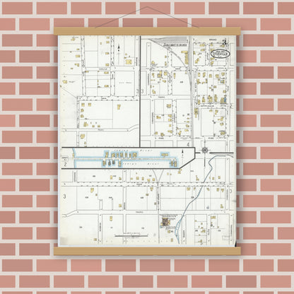 Old map wall art mockup — magnetic wood frame on brick wall — Sanborn Fire Insurance Map from Titusville, Brevard County, Florida (1920), Sheet #0003