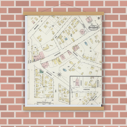 Old map wall art mockup — magnetic wood frame on brick wall — Sanborn Fire Insurance Map from Benton Harbor, Berrien County, Michigan (1889), Sheet #0003