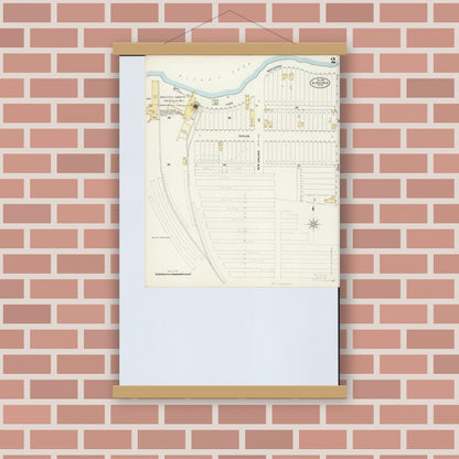 Old map wall art mockup — magnetic wood frame on brick wall — Sanborn Fire Insurance Map from Virginia, Saint Louis County, Minnesota (1897), Sheet #0002