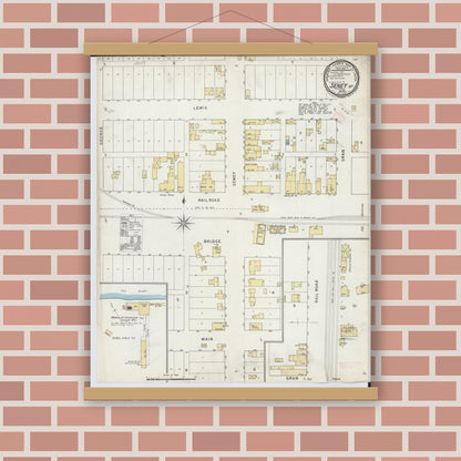 Old map wall art mockup — magnetic wood frame on brick wall — Sanborn Fire Insurance Map from Seney, Schoolcraft County, Michigan (1895), Sheet #0001