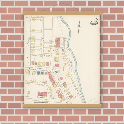 Old map wall art mockup — magnetic wood frame on brick wall — Sanborn Fire Insurance Map from Quakertown, Bucks County, Pennsylvania (1922), Sheet #0005