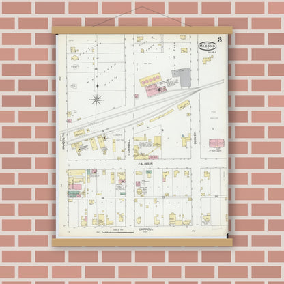 Old map wall art mockup — magnetic wood frame on brick wall — Sanborn Fire Insurance Map from Macomb, Mcdonough County, Illinois (1892), Sheet #0003