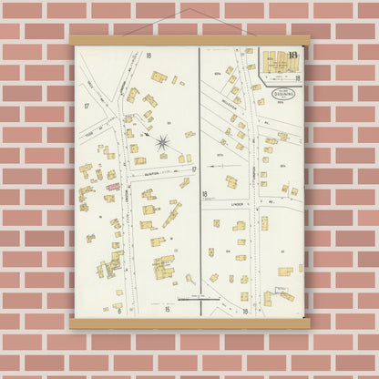 Old map wall art mockup — magnetic wood frame on brick wall — Sanborn Fire Insurance Map from Ossining, Westchester County, New York (1903), Sheet #0018