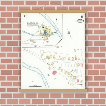 Old map wall art mockup — magnetic wood frame on brick wall — Sanborn Fire Insurance Map from Stroudsburg, Monroe County, Pennsylvania (1923), Sheet #0011